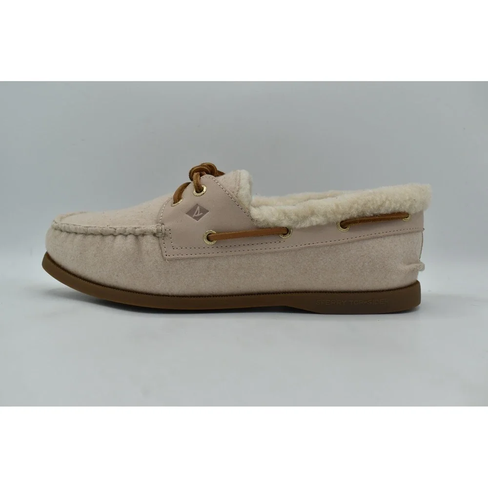 Sperry Women Size 10 AO 2 Eye Lined Faux Shearling Light Pink Suede Boat Shoes